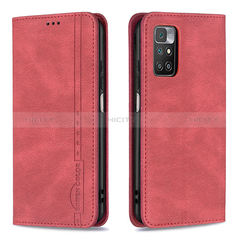 Funda de Cuero Cartera con Soporte Carcasa B15F para Xiaomi Redmi 10 (2022) Rojo