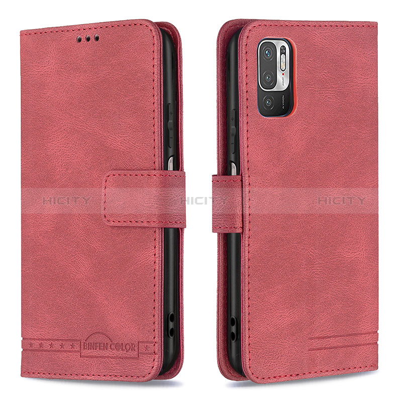 Funda de Cuero Cartera con Soporte Carcasa B15F para Xiaomi Redmi Note 10 5G Rojo