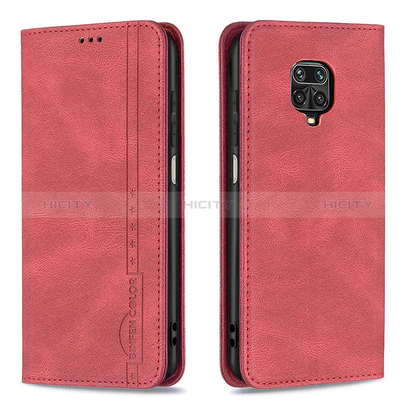 Funda de Cuero Cartera con Soporte Carcasa B15F para Xiaomi Redmi Note 9S Rojo
