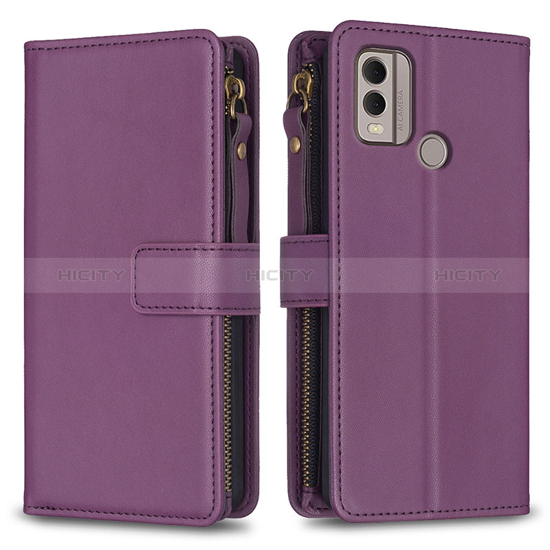 Funda de Cuero Cartera con Soporte Carcasa B16F para Nokia C22 Morado