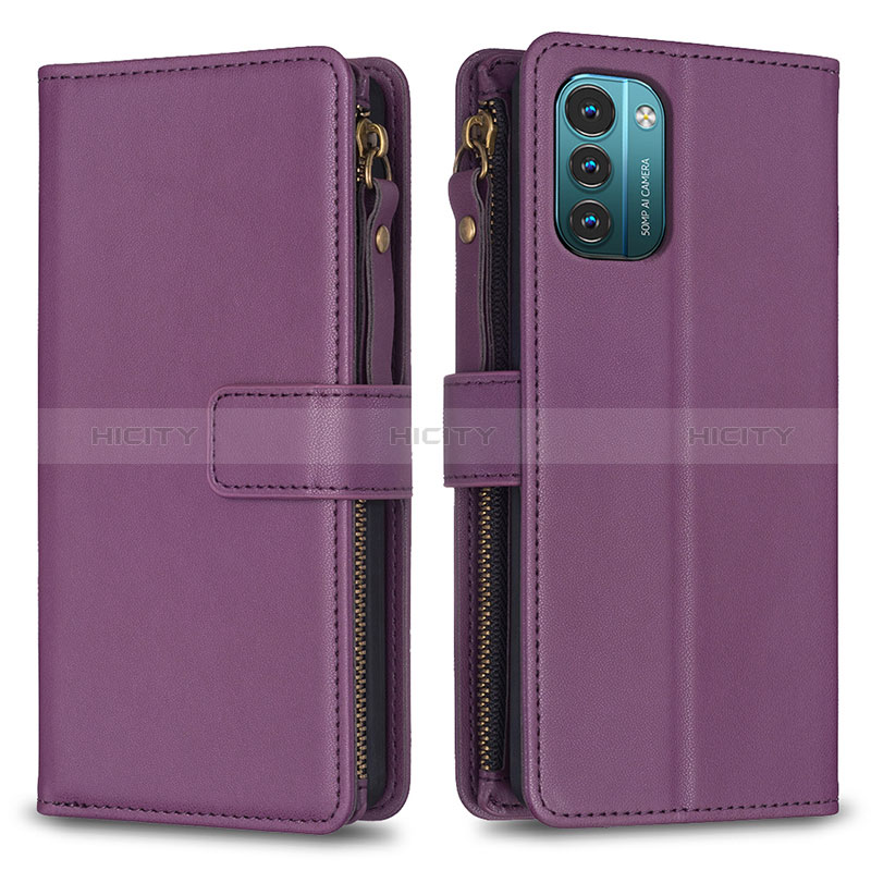 Funda de Cuero Cartera con Soporte Carcasa B16F para Nokia G21 Morado