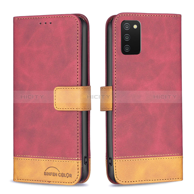Funda de Cuero Cartera con Soporte Carcasa B16F para Samsung Galaxy A02s Rojo