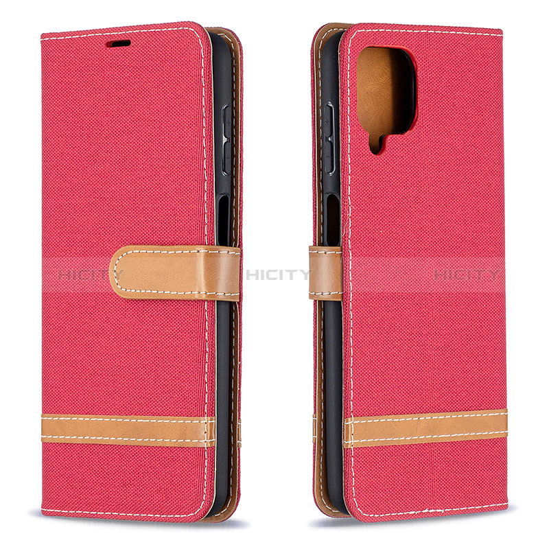 Funda de Cuero Cartera con Soporte Carcasa B16F para Samsung Galaxy A12 5G Rojo