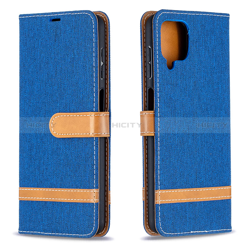 Funda de Cuero Cartera con Soporte Carcasa B16F para Samsung Galaxy A12 Nacho Azul