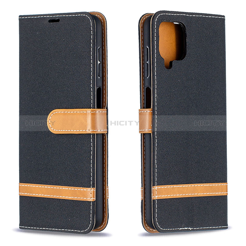 Funda de Cuero Cartera con Soporte Carcasa B16F para Samsung Galaxy A12 Nacho Negro