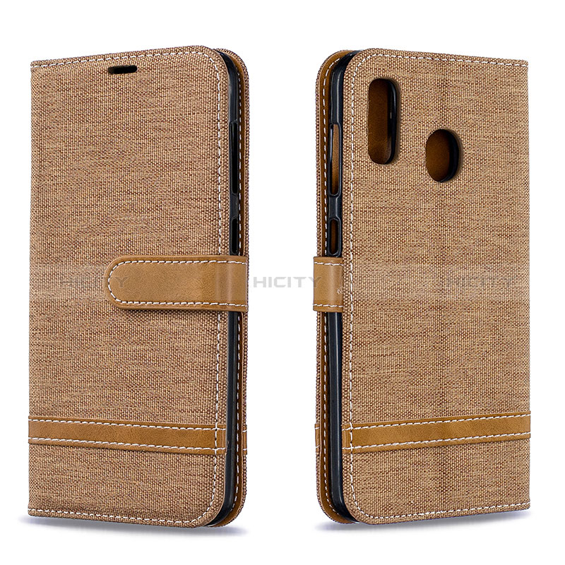 Funda de Cuero Cartera con Soporte Carcasa B16F para Samsung Galaxy A20 Oro