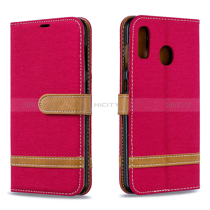 Funda de Cuero Cartera con Soporte Carcasa B16F para Samsung Galaxy A20 Rojo