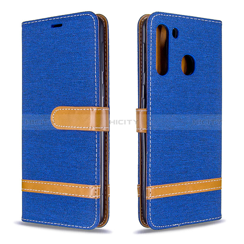 Funda de Cuero Cartera con Soporte Carcasa B16F para Samsung Galaxy A21 Azul