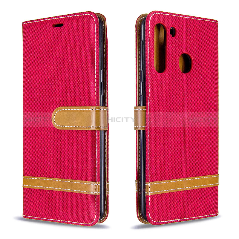 Funda de Cuero Cartera con Soporte Carcasa B16F para Samsung Galaxy A21 Rojo