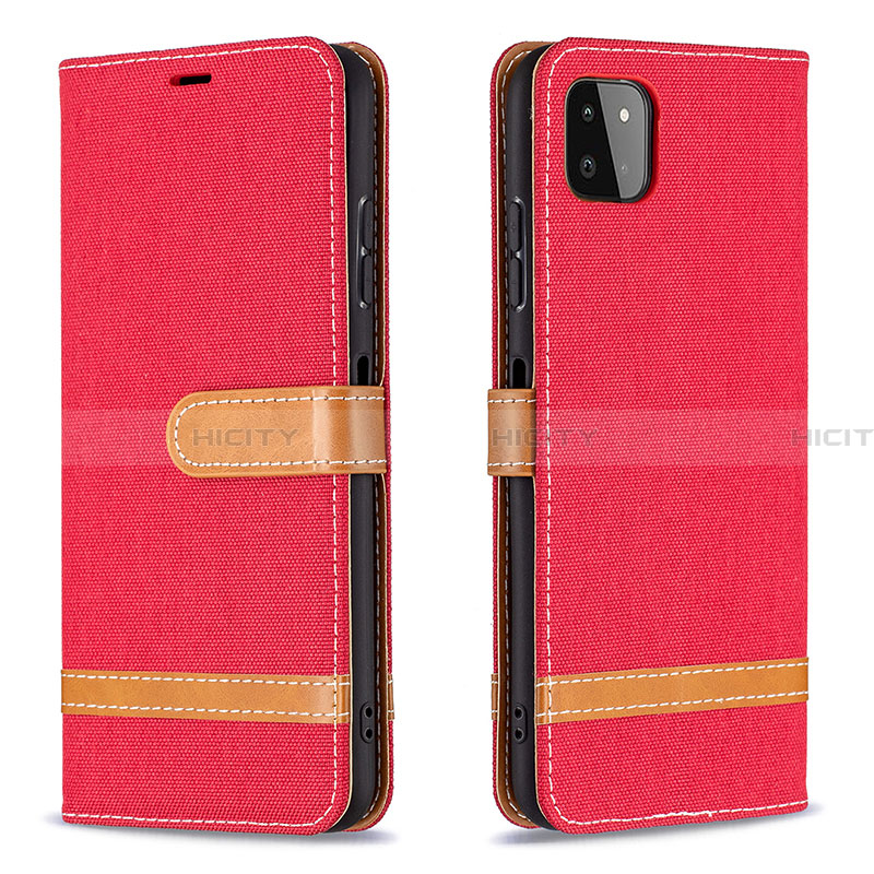 Funda de Cuero Cartera con Soporte Carcasa B16F para Samsung Galaxy A22 5G Rojo