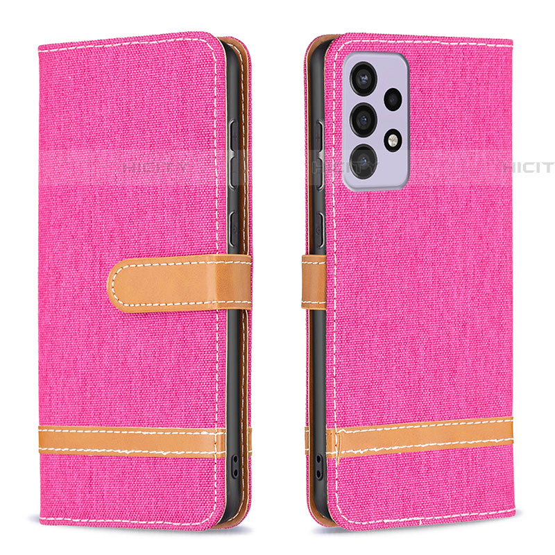 Funda de Cuero Cartera con Soporte Carcasa B16F para Samsung Galaxy A73 5G Rosa Roja