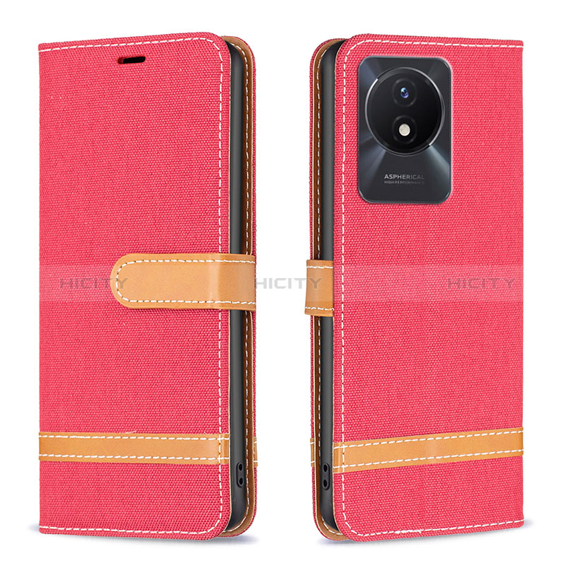 Funda de Cuero Cartera con Soporte Carcasa B16F para Vivo Y02A Rojo