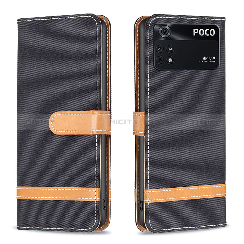 Funda de Cuero Cartera con Soporte Carcasa B16F para Xiaomi Poco M4 Pro 4G Negro