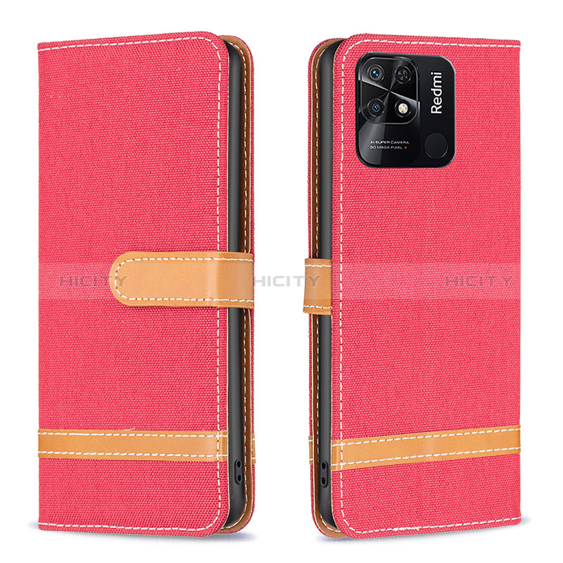 Funda de Cuero Cartera con Soporte Carcasa B16F para Xiaomi Redmi 10 Power Rojo