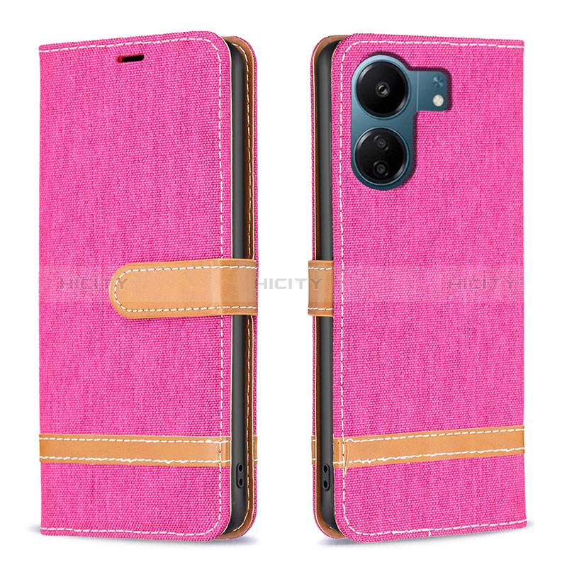 Funda de Cuero Cartera con Soporte Carcasa B16F para Xiaomi Redmi 13C Rosa Roja