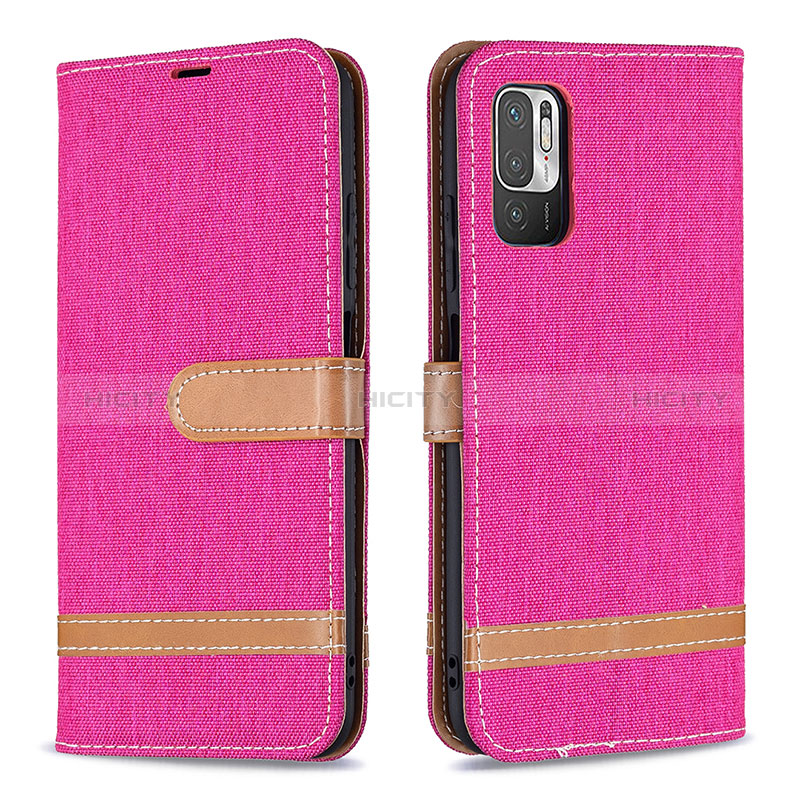 Funda de Cuero Cartera con Soporte Carcasa B16F para Xiaomi Redmi Note 10T 5G Rosa Roja