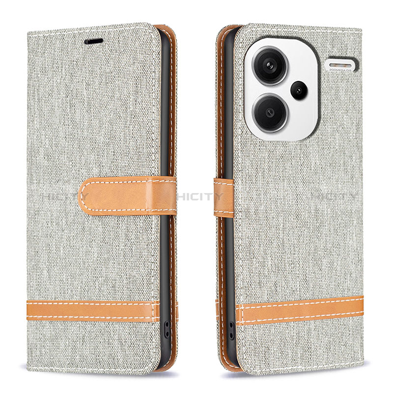 Funda de Cuero Cartera con Soporte Carcasa B16F para Xiaomi Redmi Note 13 Pro+ Plus 5G Gris