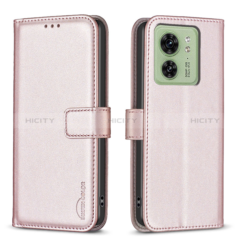 Funda de Cuero Cartera con Soporte Carcasa B17F para Motorola Moto Edge (2023) 5G Oro Rosa