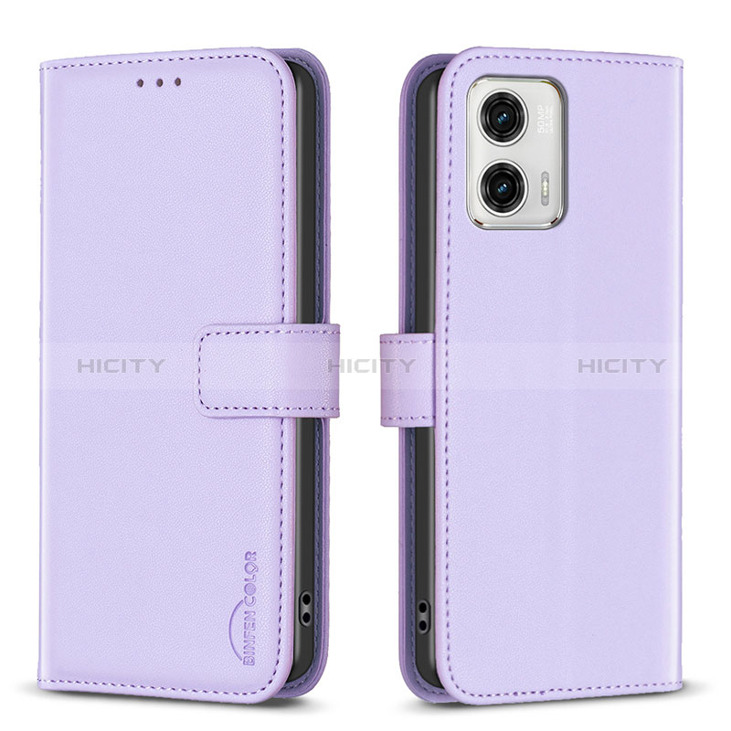 Funda de Cuero Cartera con Soporte Carcasa B17F para Motorola Moto G73 5G Purpura Claro