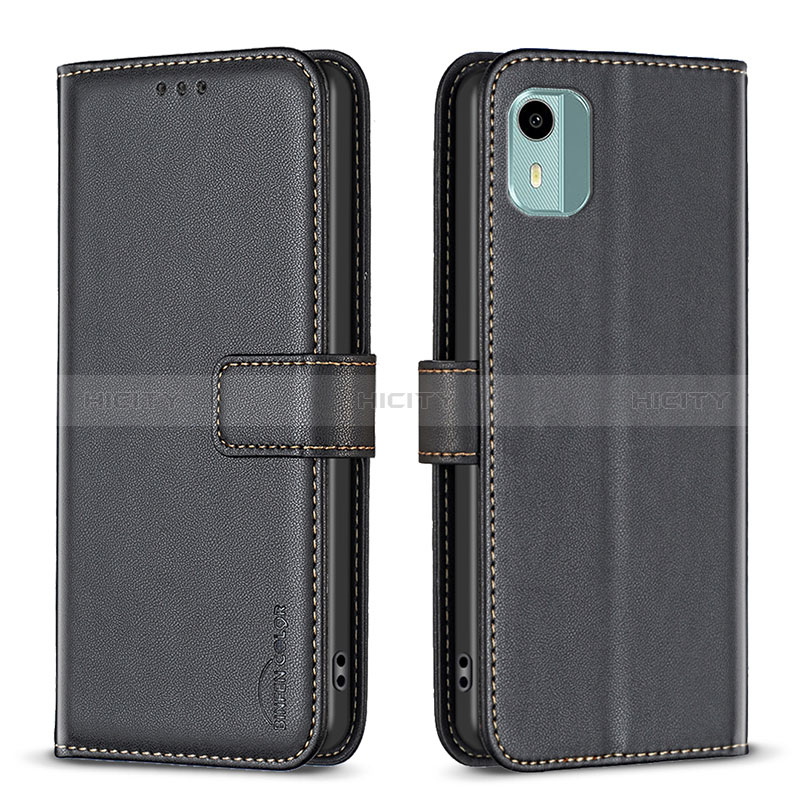 Funda de Cuero Cartera con Soporte Carcasa B17F para Nokia C12 Plus Negro