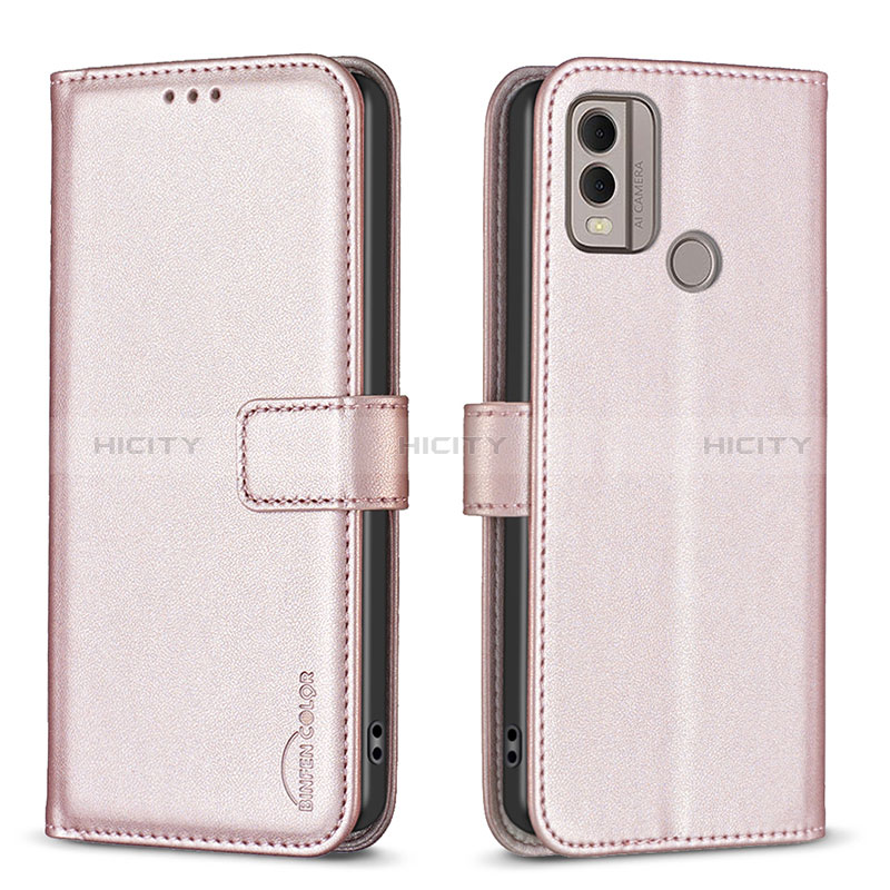 Funda de Cuero Cartera con Soporte Carcasa B17F para Nokia C22 Oro Rosa