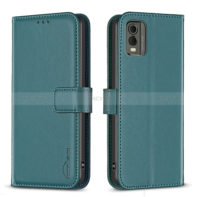 Funda de Cuero Cartera con Soporte Carcasa B17F para Nokia C32 Verde