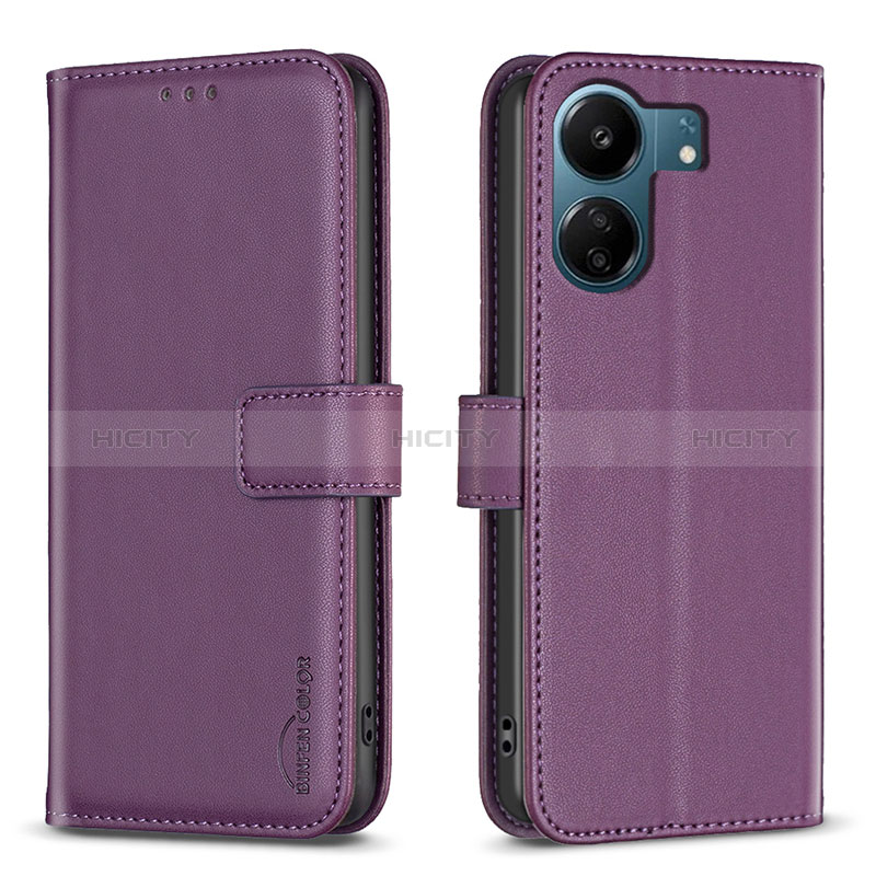 Funda de Cuero Cartera con Soporte Carcasa B17F para Xiaomi Redmi 13C Morado