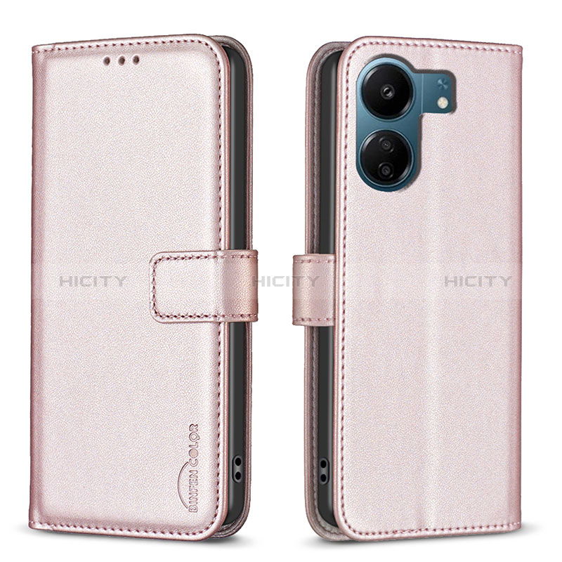 Funda de Cuero Cartera con Soporte Carcasa B17F para Xiaomi Redmi 13C Oro Rosa