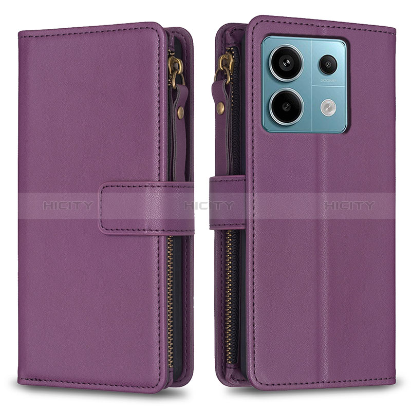 Funda de Cuero Cartera con Soporte Carcasa B17F para Xiaomi Redmi Note 13 Pro 5G Morado