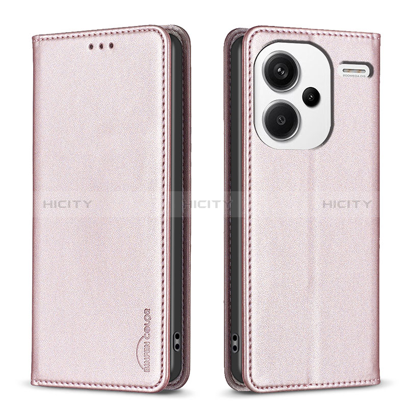 Funda de Cuero Cartera con Soporte Carcasa B17F para Xiaomi Redmi Note 13 Pro+ Plus 5G Oro Rosa