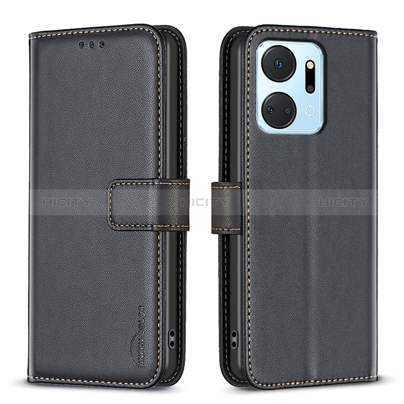 Funda de Cuero Cartera con Soporte Carcasa B22F para Huawei Honor X7a Negro