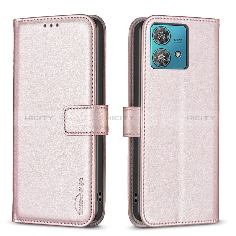 Funda de Cuero Cartera con Soporte Carcasa B22F para Motorola Moto Edge 40 Neo 5G Oro Rosa