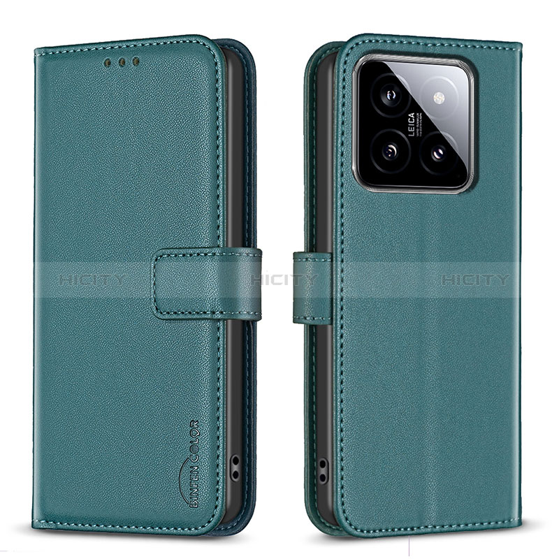 Funda de Cuero Cartera con Soporte Carcasa B22F para Xiaomi Mi 14 5G Verde