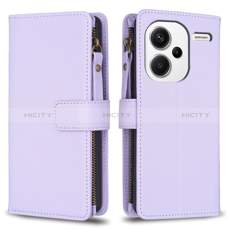 Funda de Cuero Cartera con Soporte Carcasa B22F para Xiaomi Redmi Note 13 Pro+ Plus 5G Purpura Claro