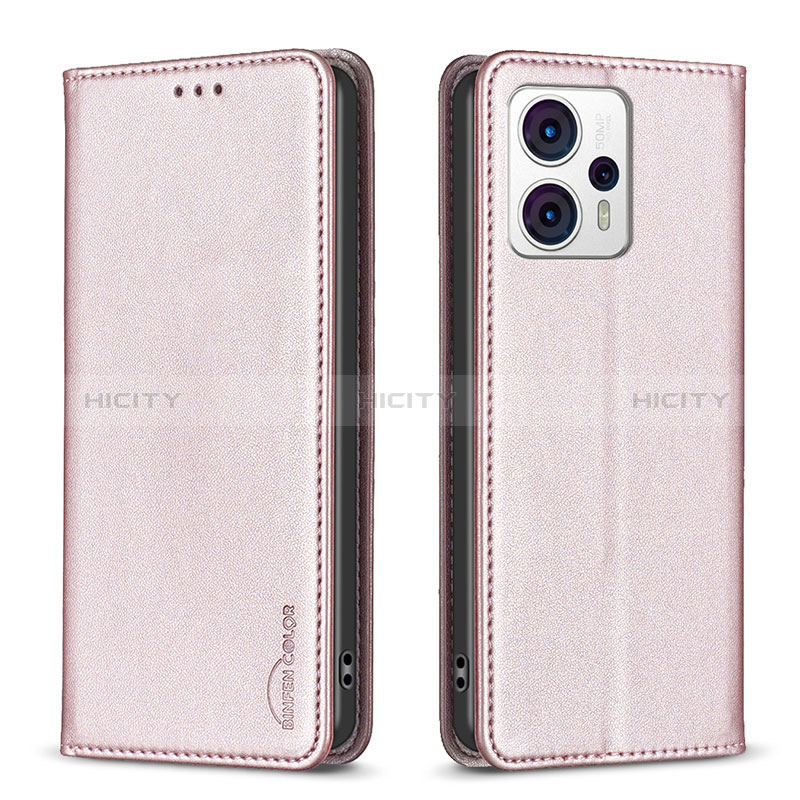 Funda de Cuero Cartera con Soporte Carcasa B23F para Motorola Moto G23 Oro Rosa