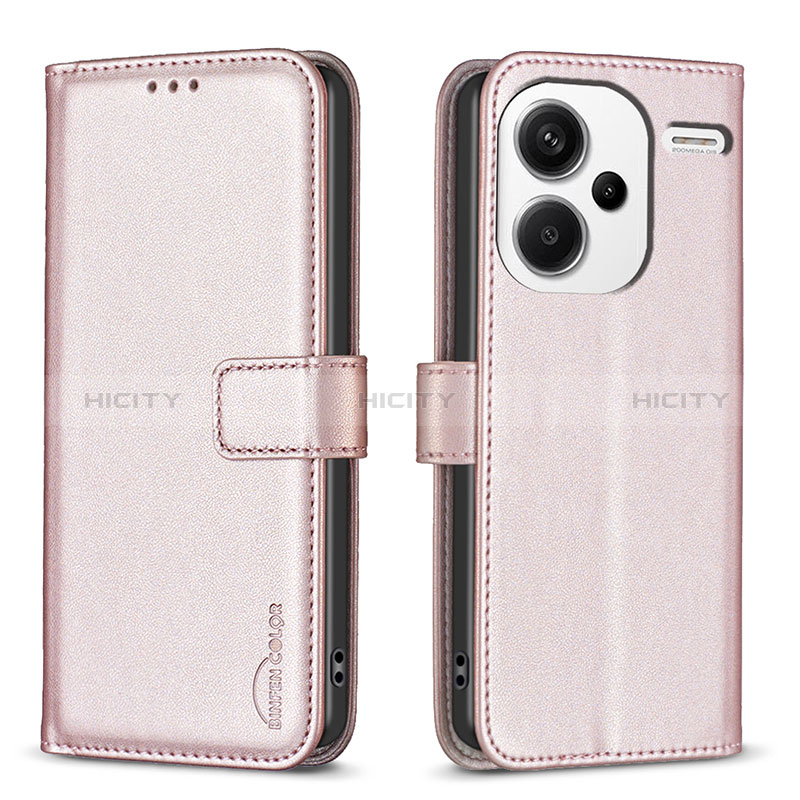 Funda de Cuero Cartera con Soporte Carcasa B24F para Xiaomi Redmi Note 13 Pro+ Plus 5G Oro Rosa