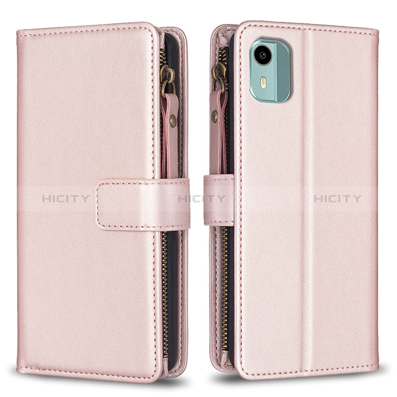 Funda de Cuero Cartera con Soporte Carcasa B25F para Nokia C12 Oro Rosa