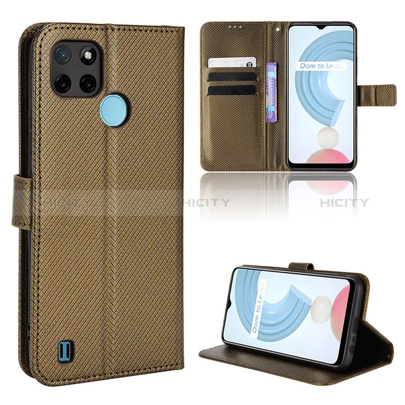 Funda de Cuero Cartera con Soporte Carcasa BY1 para Realme C21Y Marron