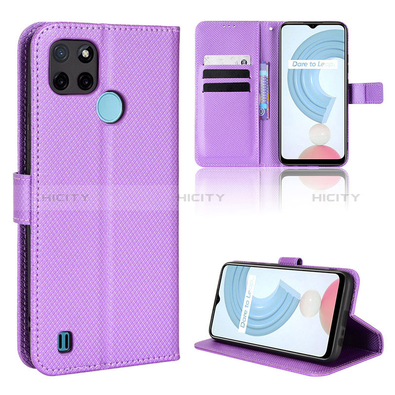 Funda de Cuero Cartera con Soporte Carcasa BY1 para Realme C21Y Morado