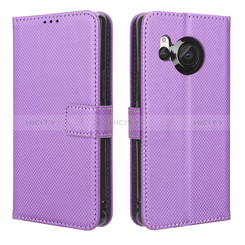 Funda de Cuero Cartera con Soporte Carcasa BY1 para Sharp Aquos R8s Morado