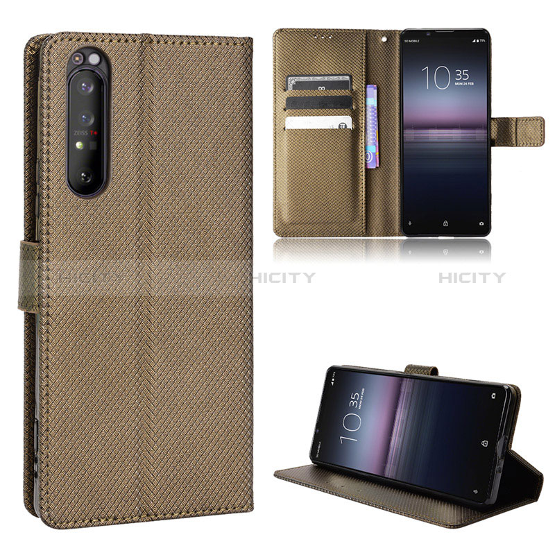 Funda de Cuero Cartera con Soporte Carcasa BY1 para Sony Xperia 1 II Marron