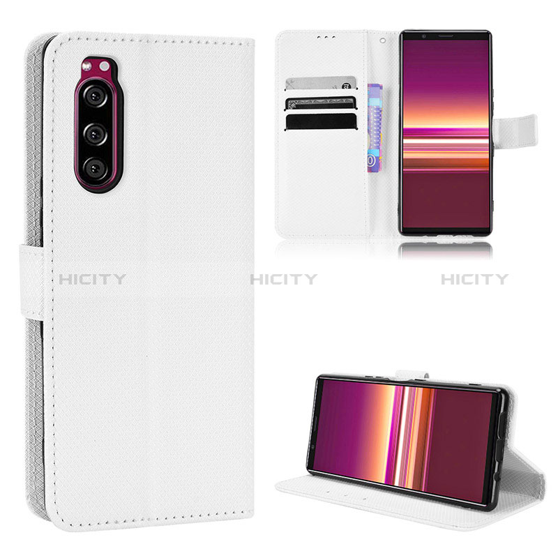 Funda de Cuero Cartera con Soporte Carcasa BY1 para Sony Xperia 5 Blanco