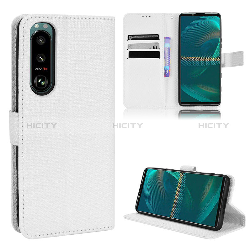 Funda de Cuero Cartera con Soporte Carcasa BY1 para Sony Xperia 5 III Blanco