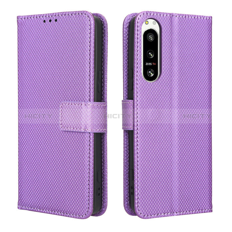 Funda de Cuero Cartera con Soporte Carcasa BY1 para Sony Xperia 5 IV Morado