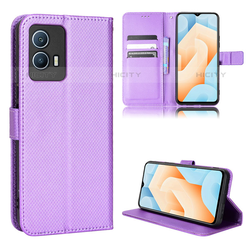 Funda de Cuero Cartera con Soporte Carcasa BY1 para Vivo iQOO U5 5G Morado