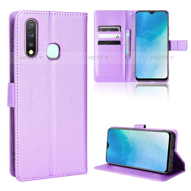 Funda de Cuero Cartera con Soporte Carcasa BY1 para Vivo Y19 Morado