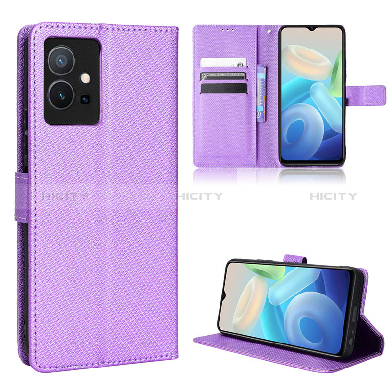 Funda de Cuero Cartera con Soporte Carcasa BY1 para Vivo Y33e 5G Morado