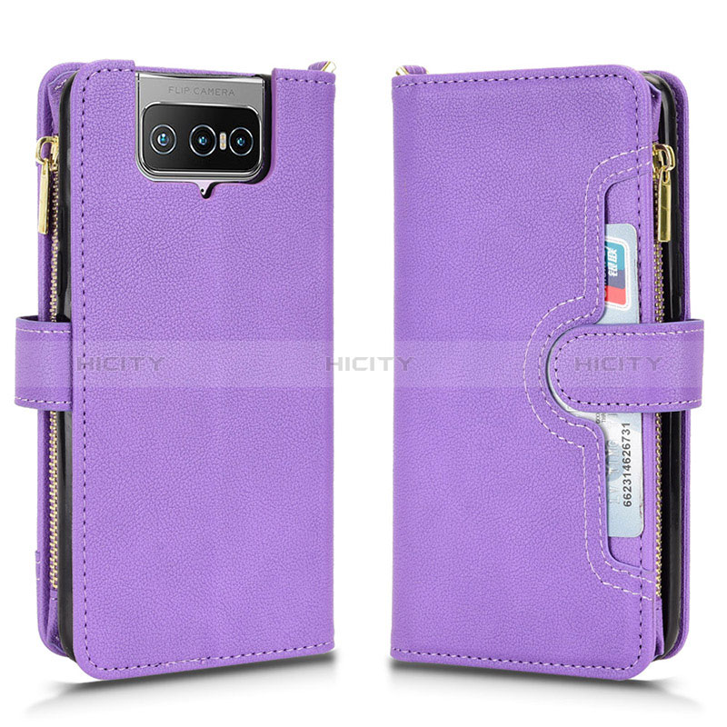 Funda de Cuero Cartera con Soporte Carcasa BY2 para Asus Zenfone 7 ZS670KS Morado