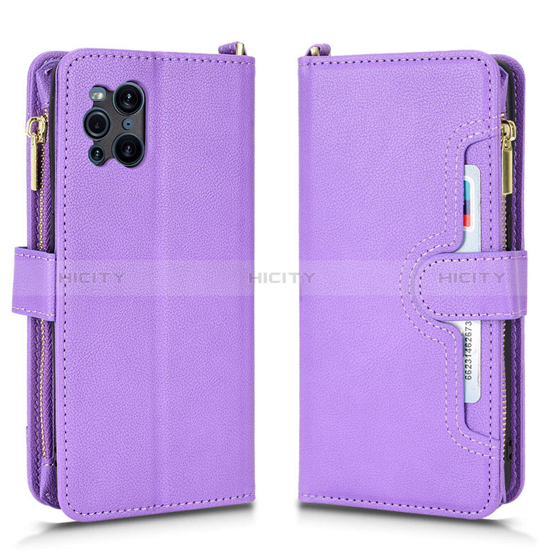 Funda de Cuero Cartera con Soporte Carcasa BY2 para Oppo Find X3 5G Morado