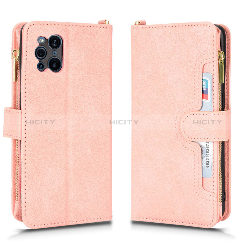 Funda de Cuero Cartera con Soporte Carcasa BY2 para Oppo Find X3 5G Oro Rosa